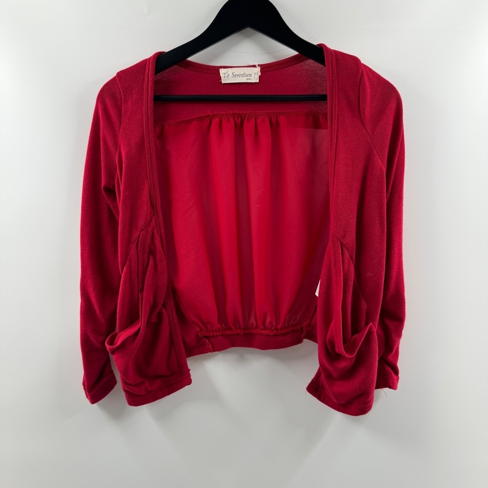 To Seventeen Red Cropped Cardigan Mesh Back Pockets Size Small